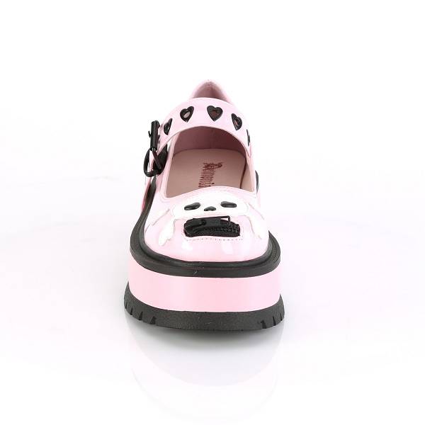 Demonia Women's Slacker-27 Platform Mary Janes - Baby Pink Hologram D6425-90US Clearance